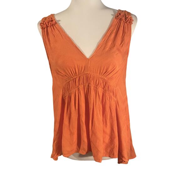 Maeve Anthropologie Orange Bretta Gathered Tank Top Women's Size Small V-Neck - Picture 2 of 7
